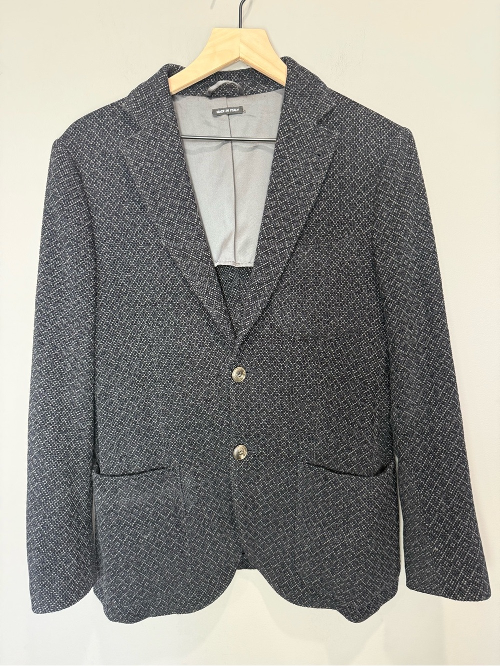 Giorgio Armani Made in Italy Textured Wool Blend Blazer Gray/Black Sport Coat 50